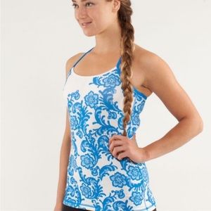 Lululemon Cool Racerback Laceoflage Polar Cream Beaming Blue sz 4 EUC